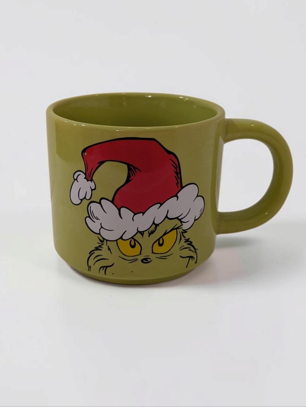 Dr Seuss The Grinch Olive Green Ceramic Coffee Mug Santa Hat Christmas Holiday
